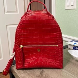 Tory Burch Croc-Embossed Leather Mini Backpack Color  Red